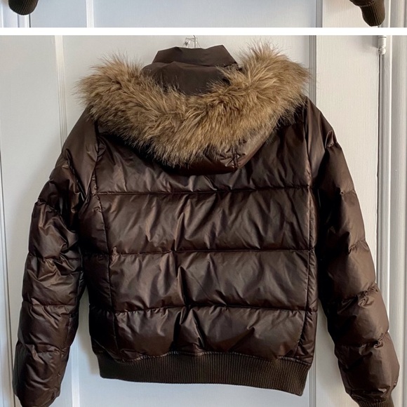Vintage GAP brown Down puffer hooded fur collar parka jacket winter coat XL - Picture 12 of 15
